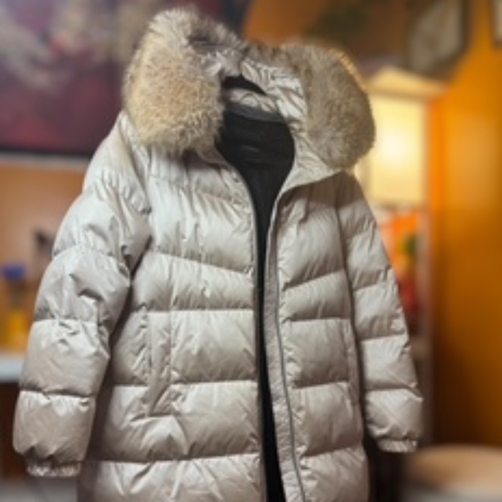 Geox Beige Puffer Jacket with Fur Hood